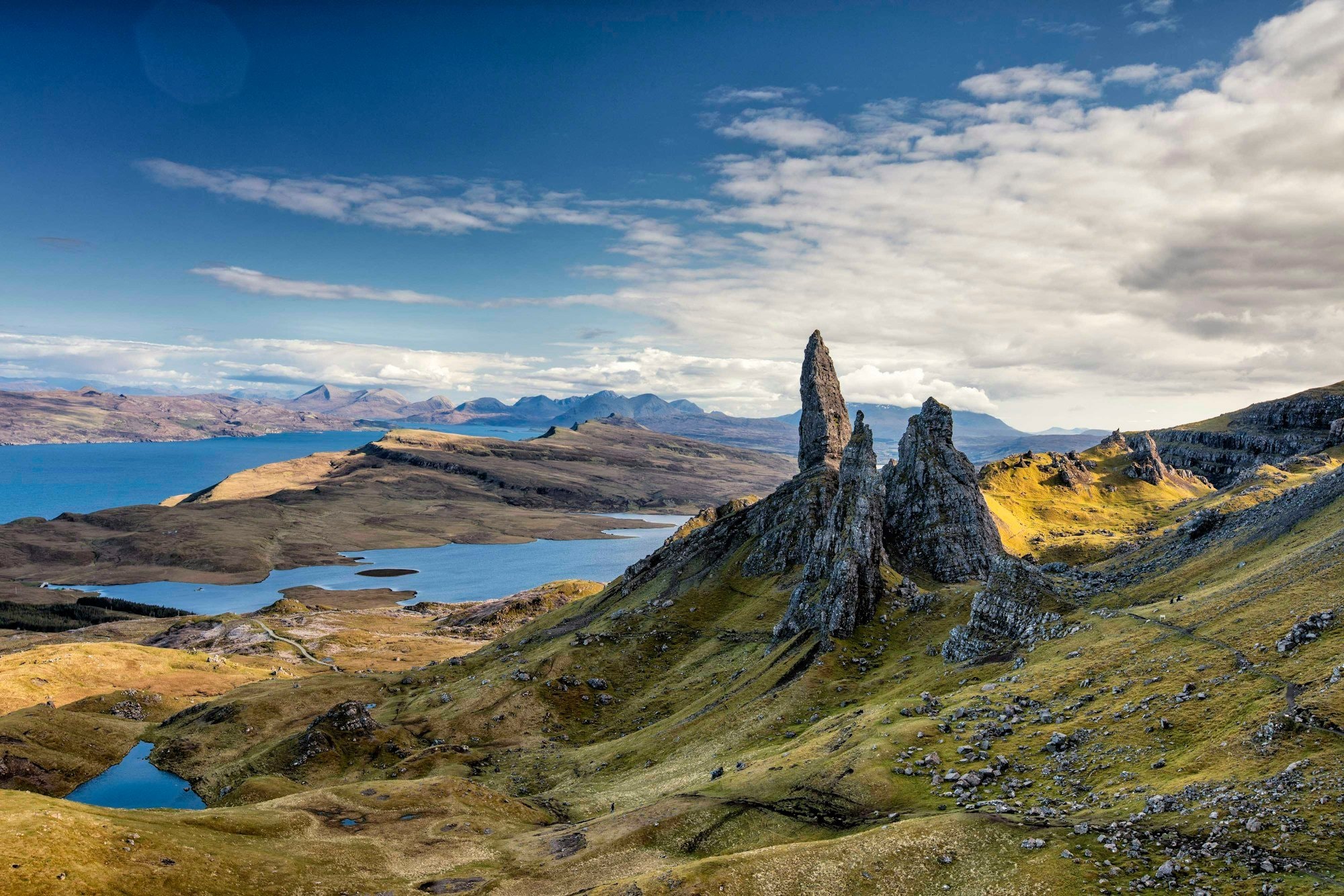 The Storr ridge on the Isle of Skye with a loch in the foreground